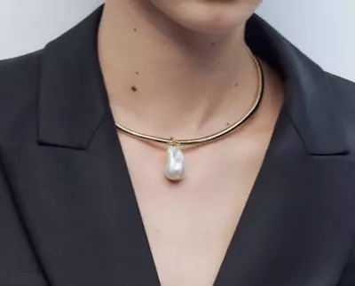 Ip Zara Pearl Choker Necklace Collar Gold Plated Woman TRF One Size Open NEW • $49.19