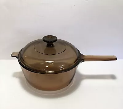 Pyrex Corning Ware Vision Amber Cookware 2.5 L Liter Saucepan Pot & Lid 8” USA • $35.99