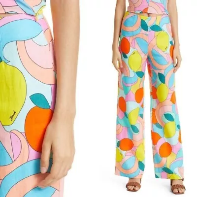 Staud Oscar Wide Leg Linen Pants Citrus Kaleidoscope Colorful Size 8 NWT • $124.99