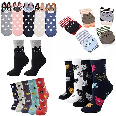 Cat Socks Women's Ladies Lady Cats Lover Novelty Gifts For Her Crazy Cat Lady • £3.99