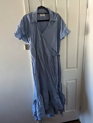 Frankie+Dash Size 18 Light Blue Wrap Short Sleeved Maxi Dress W Sash Ties  • $30