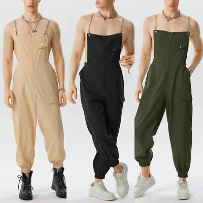 Fashion Mens Strappy Long Jumpsuits Playsuits Casual Loose Pants Trousers Plus • $25.49