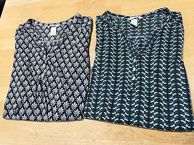 Lot Of 2 H&M Women's XS GREEN  & BLACK Pattern Design 3/4 Sleeve Henley Shirt • $11.55