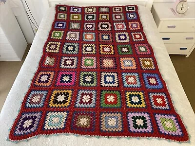 Handmade Crochet Throw Blanket Wool / Acrylic Granny Squares 190 Cm X 110 Cm • $48.28