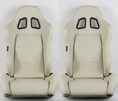 2x Tanaka Beige Pvc Leather Racing Seat Reclinable + Slider Fit For Ford Mustang • $286.43