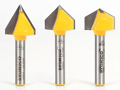 V Groove Router Bit Large 3 Bit Set - 1/4  Shank - Yonico 14391q • $26.95