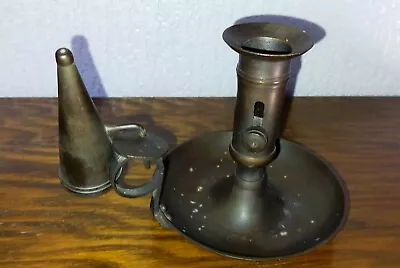 Antique Metal Candle Holder Chamber Stock With Snuffer • £9.99