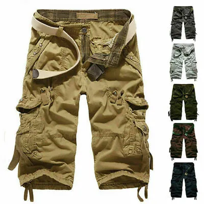 Men Cotton Combat Pants Multi-pocket Cargo Shorts 3/4 Long Length Shorts Fashion • $26.39