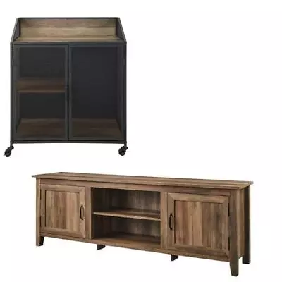 Home Square 2 Piece Living Room Set With 70  TV Stand And Bar Cabinet In Oak • $525.03