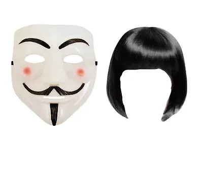 V Vendetta Guy Fawkes Fancy Dress Costume Set For Adults WIg Mask Halloween Anon • £5.99