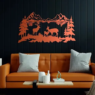 $220 • Buy Deer Family Metal Wall Decor, Natural Life Of Deers,Deer And Mountain,Home,Room