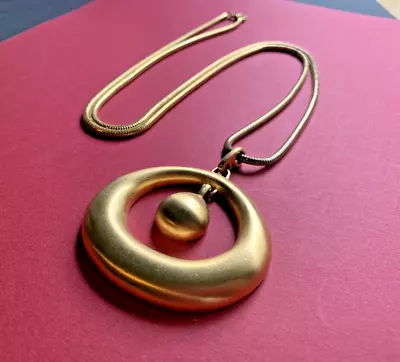 Vtg Monet Large Abstract Circle Dangle Disc Pendant Long Snake Chain Necklace • $19.95