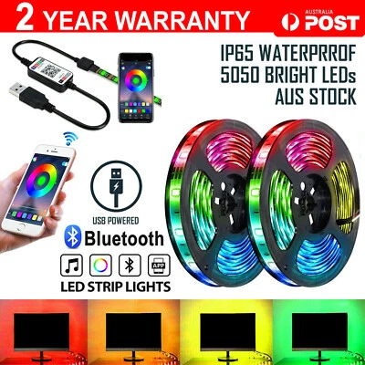 $18.99 • Buy RGB LED Strip Lights IP65 Waterproof 5050 5M 300 LEDs 12V 5V USB Bluetooth