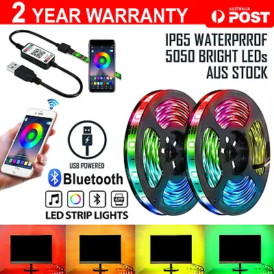 RGB LED Strip Lights IP65 Waterproof 5050 5M 300 LEDs 12V 5V USB Bluetooth • $11.99