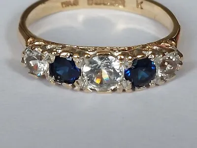 9ct Gold Sapphire And Spinel Dress Ring Size M.5 Hallmarked • £95
