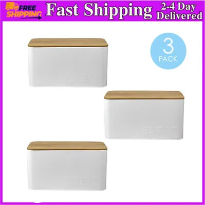 $35.10 • Buy Home Basics Tin Bread Box  Bamboo Top, White,Natural Bamboo Lids,Fast Shipping