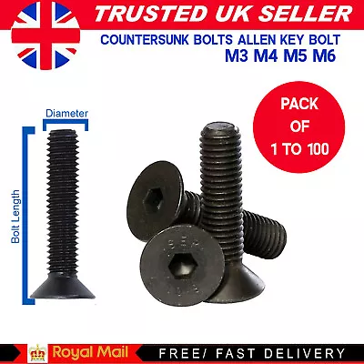 M3 M4 M5 M6 Countersunk Bolts Allen Key Bolt Socket Screws A2 Stainless Din 7991 • £0.99