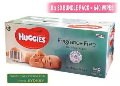$4.59 • Buy New* 640pcs HUGGIES Thick Baby Wet Wipes Bulk Mega Pack Fragrance Free 