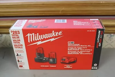 NEW! Milwaukee M12 XC4.0Ah + 2.0 Ah Battery & Charger Starter Kit 48-59-2424 • $79.99