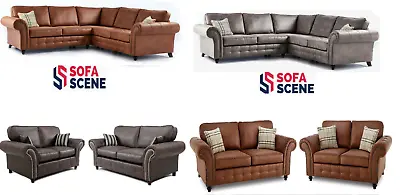 New Suede Leather Corner Sofa 3 2 Seater Black Brown Oakland Beckenham Suite Set • £580