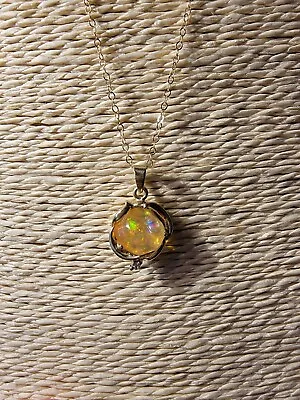 Beautiful Mexican Fire Opal Gold Necklace On 14K Gold. NMO114 • $995.99