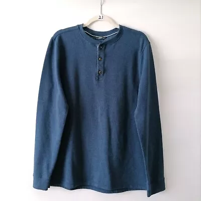 Members Mark Thermal Henley Mens Blue Button Front Waffle Knit T-Shirt Size L • $19.95