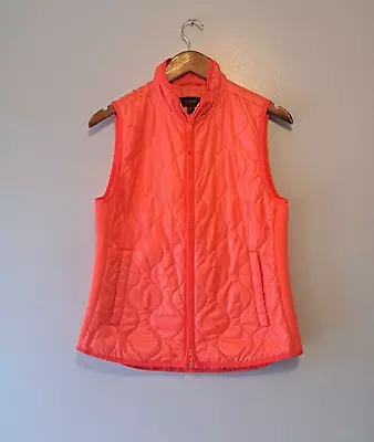 J Crew Quilted Puffer Neon Orange Women Vest Size Small Full Zip Pockets • $23.99