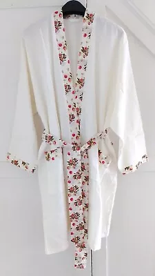 Lounge Wear Dressing Gown Floral Trim And Tie Belt Waffle Robe M-L • £12