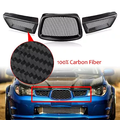 3PCS Carbon Fiber Front Upper Grill Grille For Subaru Impreza 9th WRX STI 06-07 • $100.47