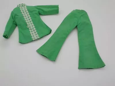 Vintage Barbie Clone Maddie Mod Kelly Green Lace Front Fashion~TOP & BELLBOTTOMS • $3.99