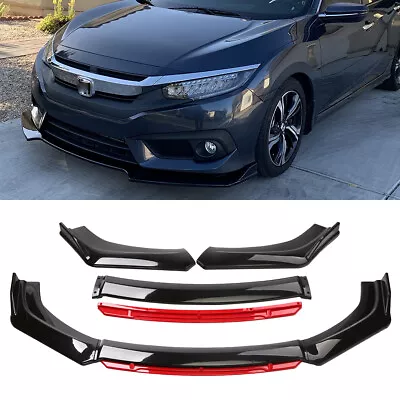 For Honda Civic 2011-2015 Front Bumper Lip Splitter Diffuser Gloss Black & Red • £62.14