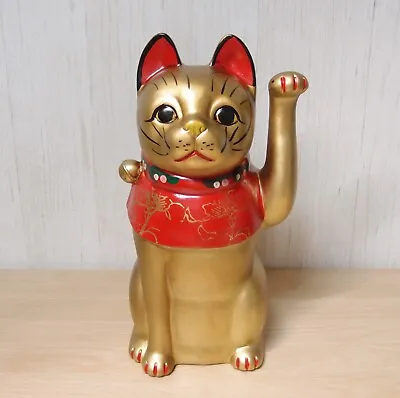 Maneki Neko Japanese Lucky Beckoning Cat Left Hand Japan Seto Ware Gold 26cm • $121.51