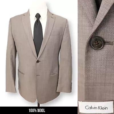 CALVIN KLEIN Mens Gray Heather 100% WOOL Sport Coat Suit Jacket Blazer 40 R • $34.99