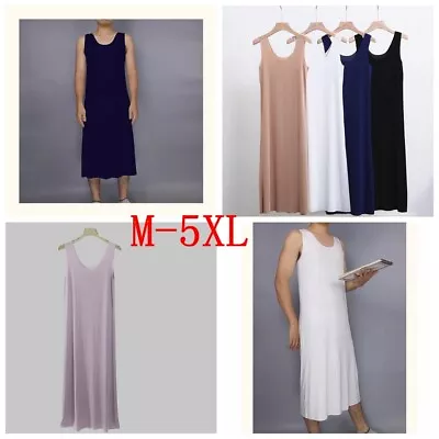 Men Sleeveless Nightwear Scoop Neck Camisoles Breathable Loose Nightgown Pajamas • $9.98