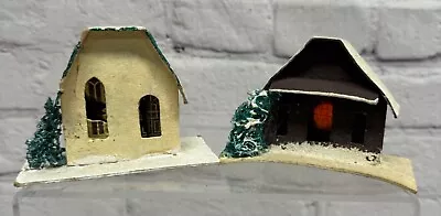 Vtg Christmas Village Putz Cardboard House Japan Mica Ornaments • $18