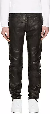 Men's Genuine Lambskin Leather Pant Soft Real Leather Casual Slim Fit Pant Black • $113.99