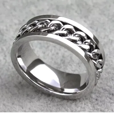 £3.99 • Buy High Quality Men's Spinner Curb Chain Stainless Steel Comfort Fit Ring / Band