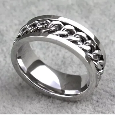 High Quality Men's Spinner Curb Chain Stainless Steel Comfort Fit Ring / Band • £3.99