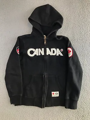 Canada 2010 Olympics Jacket Boys Size 7/8 Black Full Zip Hooded Hudson's Bay Co • $22.39