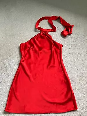 Miss Selfridge Red Satin Halter Neck Mini Dress Size 8 • £4