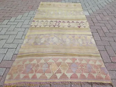 Vintage Turkish Kilim Wool Rug Boho Rug Area Rugs Handmade Carpet 41 X84  • $414.19
