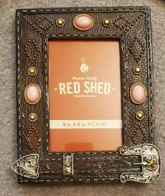 Red Shed Picture Frame 4 X 6 In. Cowgirl Western Belt Rustic Frame W/ Cabochons • $9.99