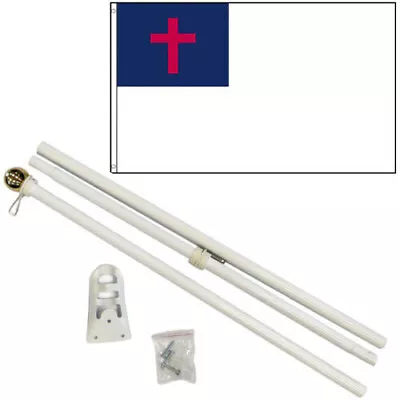 6 Ft CHRISTIAN FLAG POLE KIT With Polyester 3x5 Ft Flag + White Pole + Gold Ball • $27.99