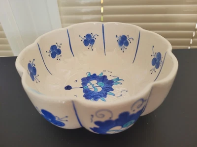 £5 • Buy Firuze Cini Decorative Bowl Hand Painted, Scalloped Sides, Blue & White Vgc