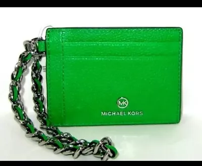 Michael Kors New Palm Green Jet Set Charm Small Leather ID Chain Card Holder NWT • $35