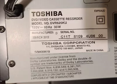 Toshiba DVR620KU DVD Recorder VCR Combo VHS HDMI Playback W/Remote Works Tested • $150