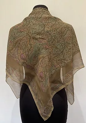 Cheap Chic Semi Sheer Chiffon Brown Silk Floaty Scarf Pink Paisley Print 89cm • £12