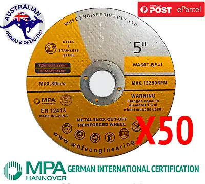 $39.99 • Buy 50 X 125mm X 1mm Cutting Disc Wheel Thin Angle Grinder Cut Off Metal Steel Flap