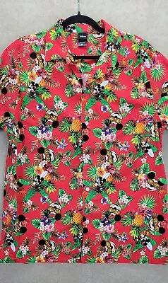 Disney Mickey Mouse Shirt Mens Red Hawaiian Island Beach Floral Aloha Size XL • $15