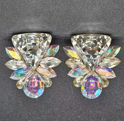 Vintage 80's Wendy Gell Bling Foiled Rhinestone Clip-On Earrings Estate Find • $32.99